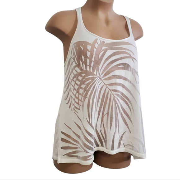 Lane Bryant Palm Burnout Ribbed Tank/Swimsuit Cover-up White ~ NWT Sz 26/28 - Picture 2 of 12